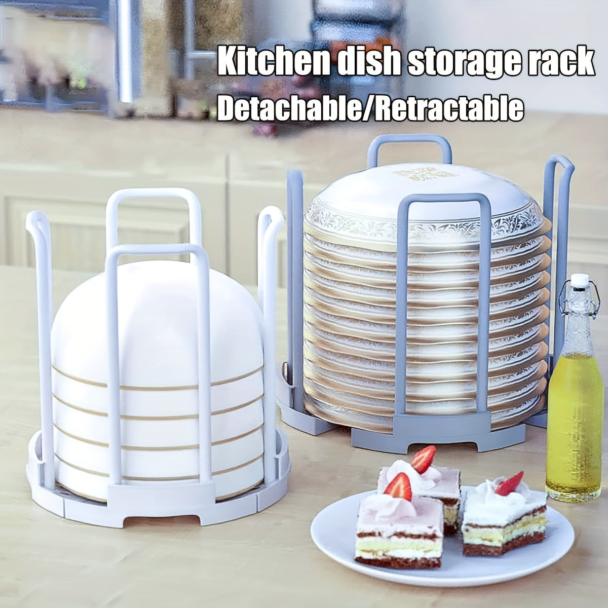 1pc Adjustable Plastic Kitchen Dish Rack, Detachable\u002FRetractable, Space-Saving, Moisture-Proof Plate and Bowl Storage Organizer, 5.83in*5.51in