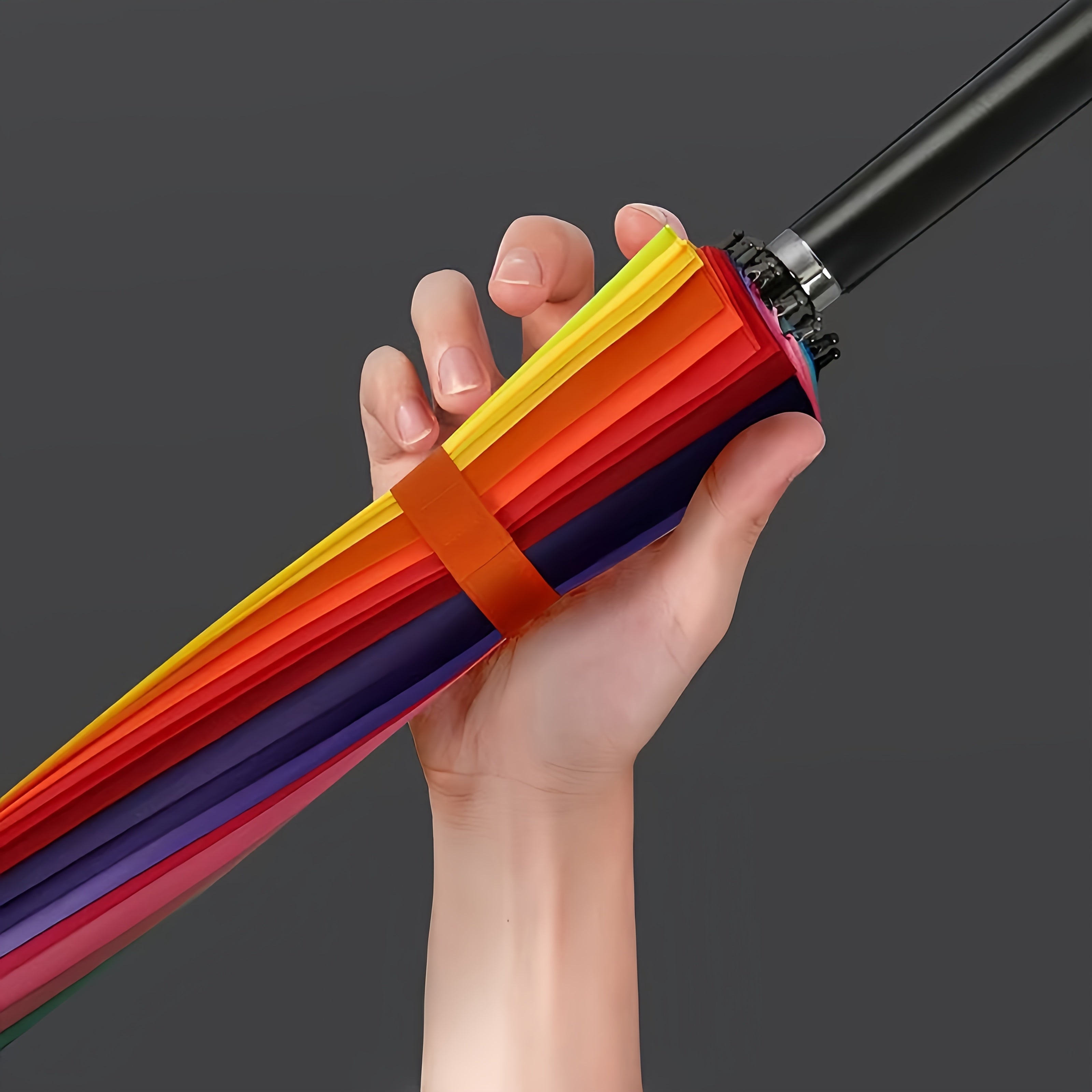 Parapluie Arc-en-ciel Vibrant 1pc - Épais, Grand, Ouverture et Fermeture Manuelle, Conception Coupe-Vent à 24 Nervures, Protection UV, Parasol Coloré pour une Protection Élégante contre les Intempéries