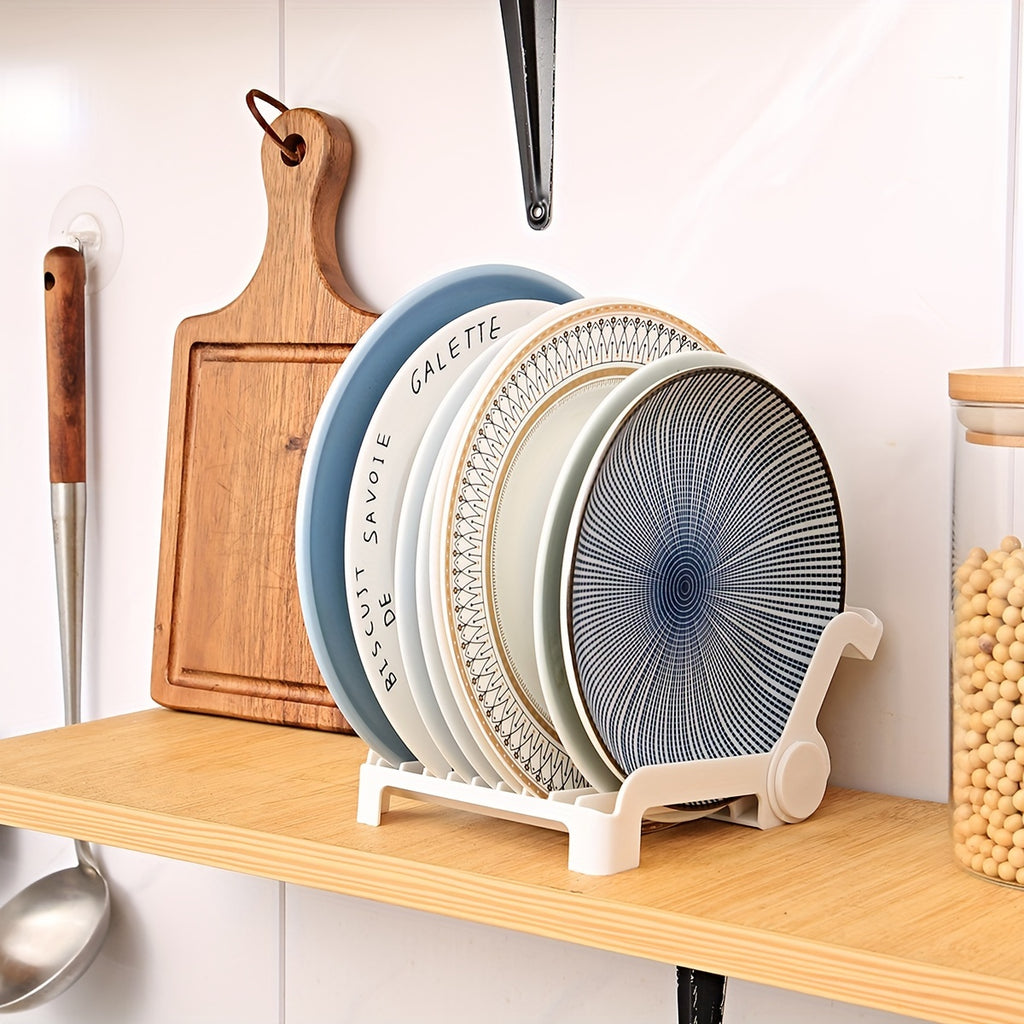 1pc Foldable Dish Rack - Space-Saving Kitchen Organizer, Durable PP Plastic Plate & Bowl Holder with Drainage Design, Compact White Countertop Storage for Small Kitchens, Minimalist Design | Practical Design