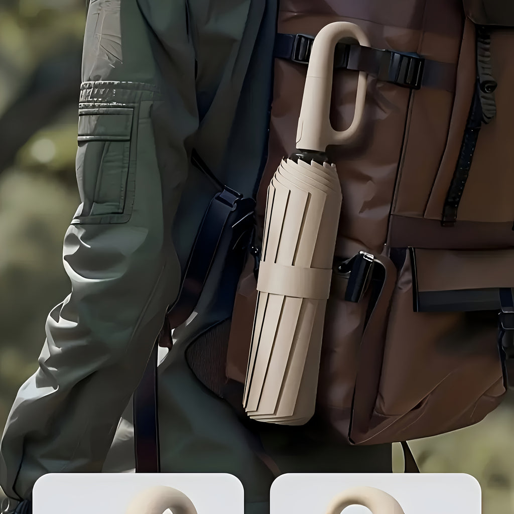 Parapluie Pliable Automatique Étanche, Protection Solaire Renforcée à 8 Nervures avec Colle Noire, Forme Ronde, Tige en Fer, Polyvalent - Noir, Épais