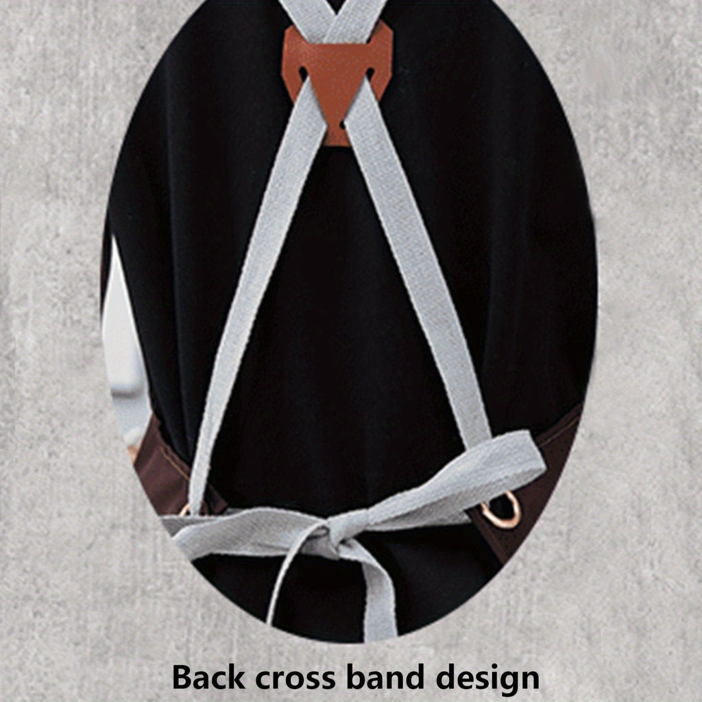 Unisex Canvas Cross-Back Apron with Adjustable Shoulder Straps and Large Pockets for Kitchen Cooking