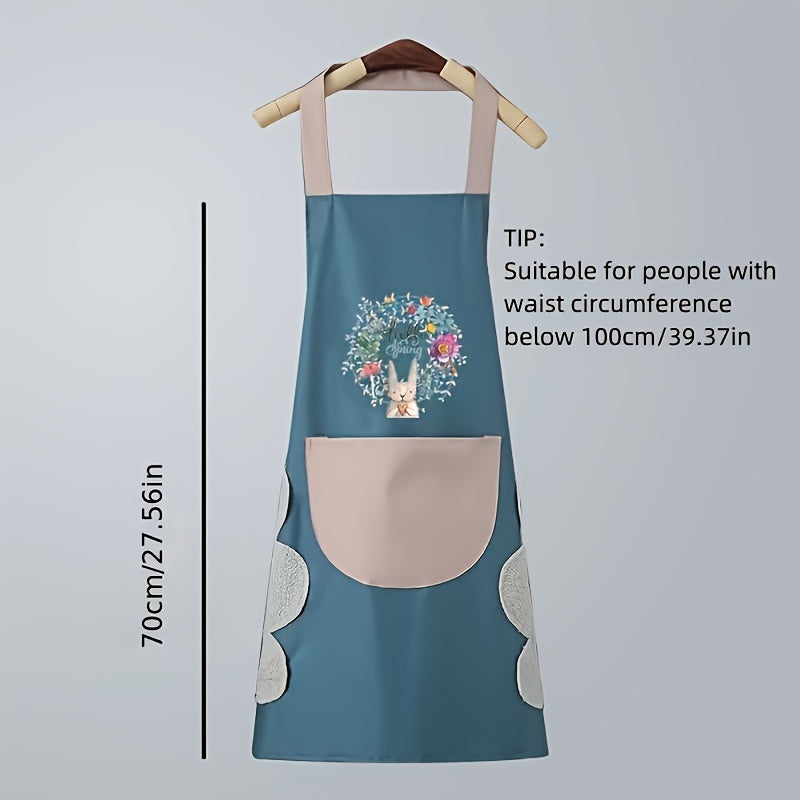 One Kitchen Apron Featuring a Hand Wipe Pocket - Ideal for Cooking, Gardening, And Home Tasks - Made from Durable PVC Material, Easy to Clean, And Requires No Batteries.