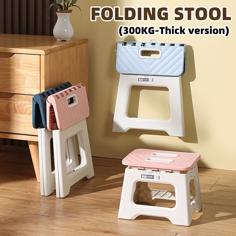 Blue Square Folding Stool, 661.39LB Thick Plastic, Portable & Lightweight, Expandable Storage, High Load-Bearing Capacity, No Battery Needed, for Outdoor Camping & Home Use