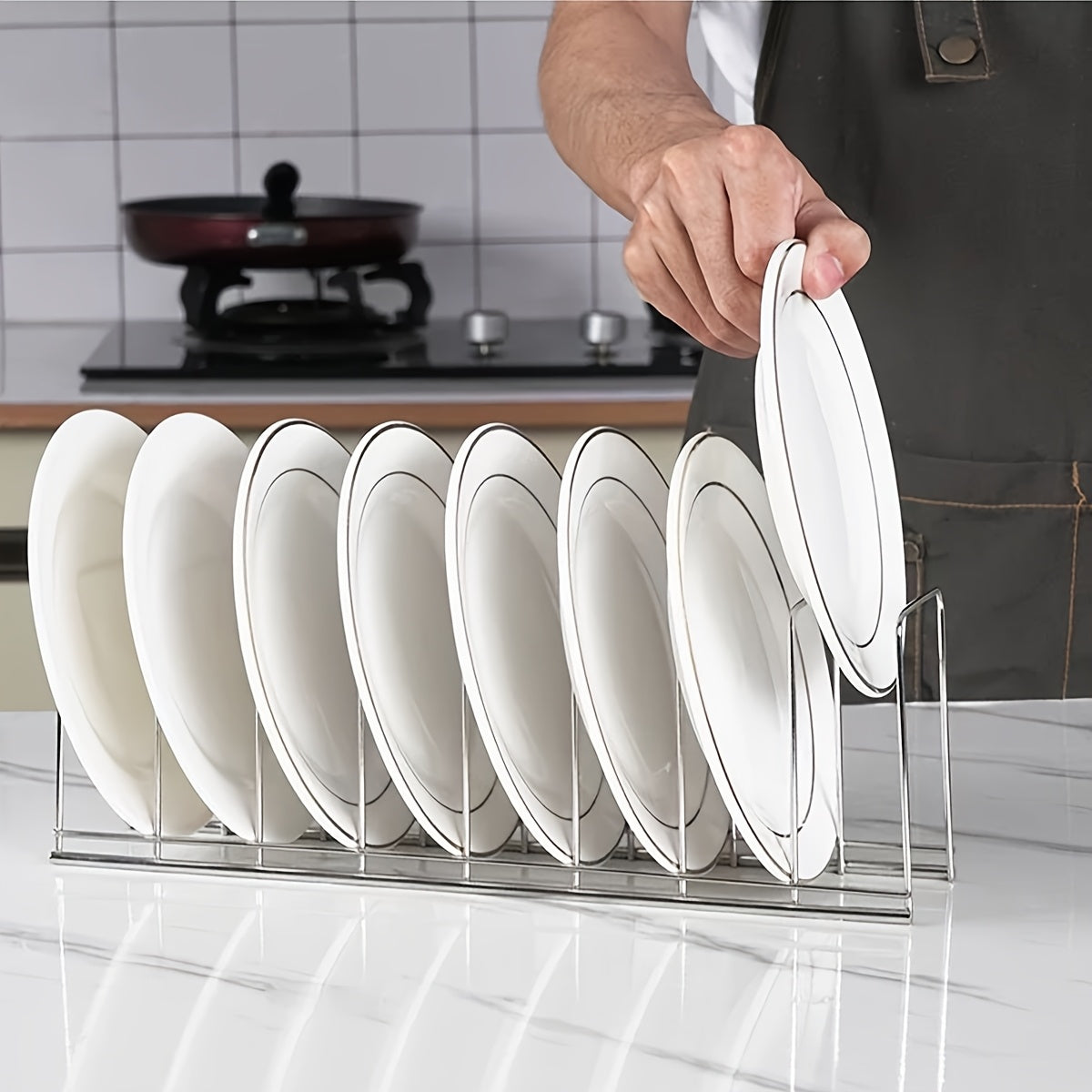 2pcs Stainless Steel Dish Rack for Kitchen - Multi-Tiered Plate and Bowl Organizer with Drainage, Space-Saving Countertop Storage for Dishes, Utensils, and Cookware, Dish Drying Rack