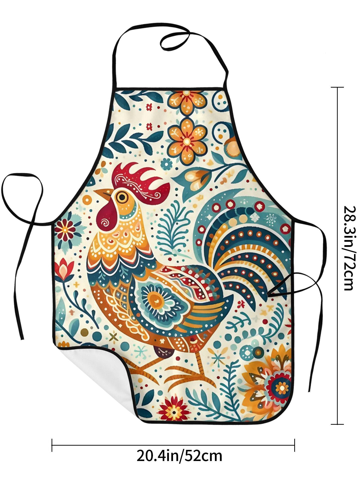 Printed Apron, Swedish Flower Hen Design, Vibrant Rooster & Floral Pattern, Lightweight Woven Fabric, Ideal for Kitchen & Restaurant Use, Vibrant Apron|Floral Pattern Apron|Durable Apron, Apron