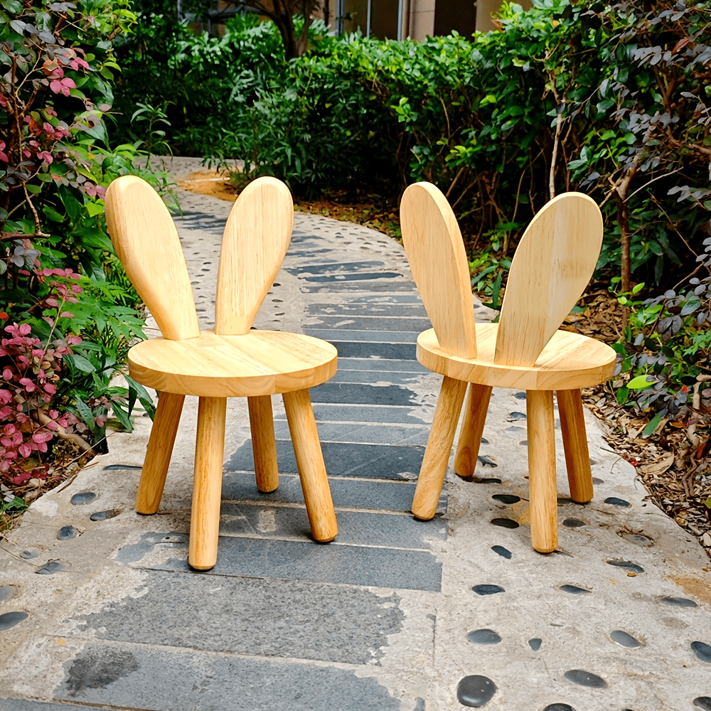 Chic Solid Wood Rabbit Ear Stool - Perfect for Shoe Changing, Living Room & Home Decor | Ideal for Parties & Entertainment