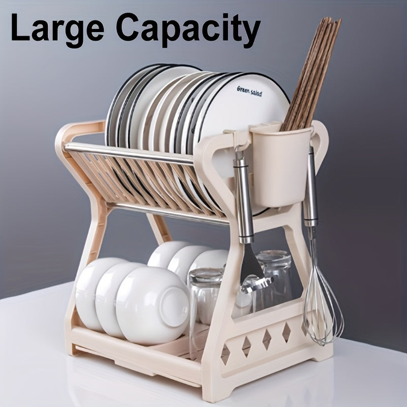 Kitchen Dish Storage Rack, with Utensil Rack, Cutting Board Holder and Cup Storage, Suitable for Dishes, Bowls and Cooking Tools, Can Be Used in Four Seasons