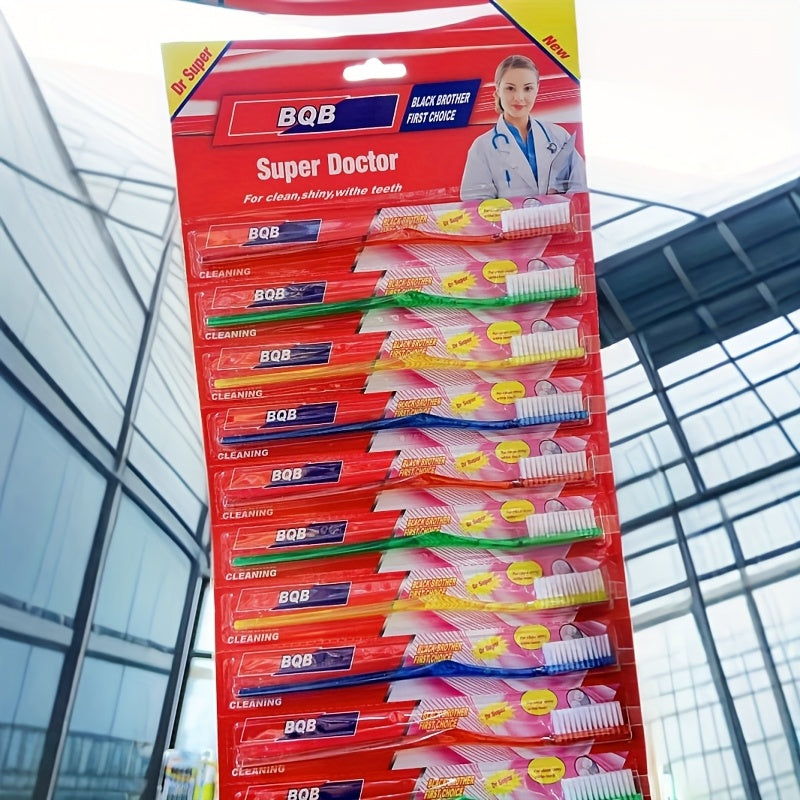 1 lot de 12 brosses à dents pour adultes, têtes longues, poils moyens, brosses à dents anti-taches et protection des gencives