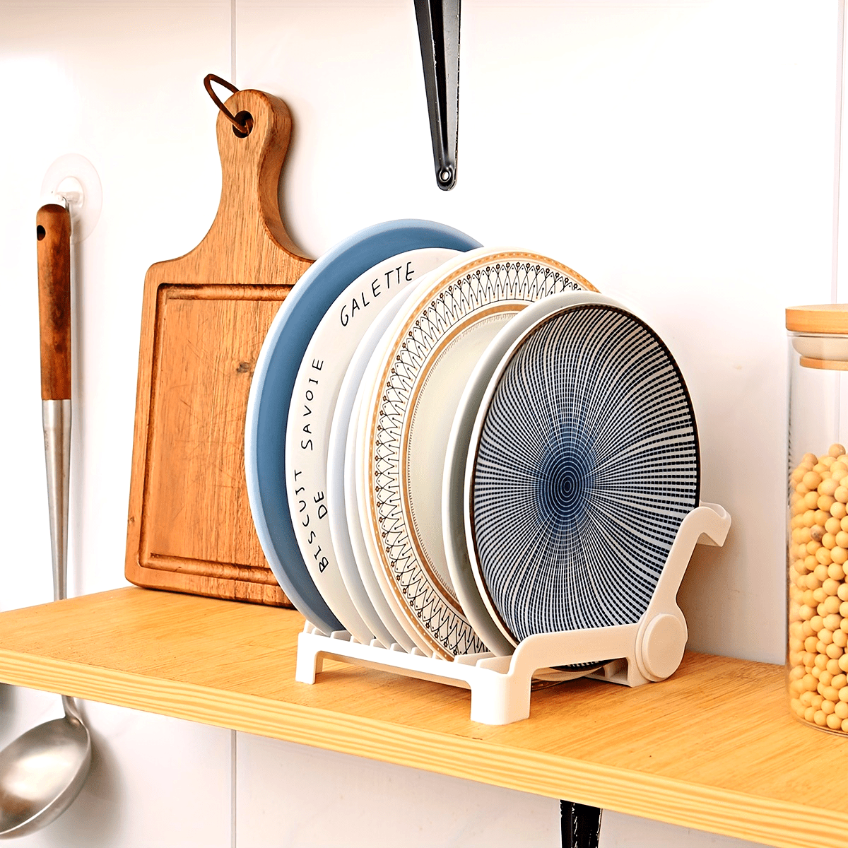 1pc Foldable Dish Rack - Space-Saving Kitchen Organizer, Durable PP Plastic Plate & Bowl Holder with Drainage Design, Compact White Countertop Storage for Small Kitchens, Minimalist Design | Practical Design