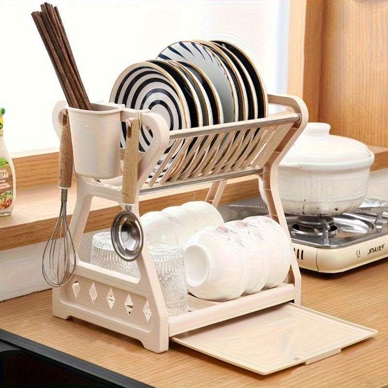Kitchen Dish Storage Rack, with Utensil Rack, Cutting Board Holder and Cup Storage, Suitable for Dishes, Bowls and Cooking Tools, Can Be Used in Four Seasons