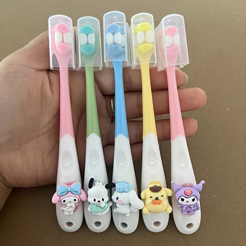 Set of 5 Sanrio Hello Kitty Toothbrushes: Adorable Manual Toothbrush Featuring a Soft Brush Head with a Cartoon Character Design.