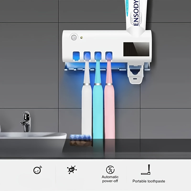 1pc Brosse à dents, distributeur de dentifrice intelligent mural à 4 fentes, support mural pour brosse à dents, accessoires de salle de bain, porte-brosse à dents, support de brosse à dents sans perçage avec kit distributeur de dentifrice à presser