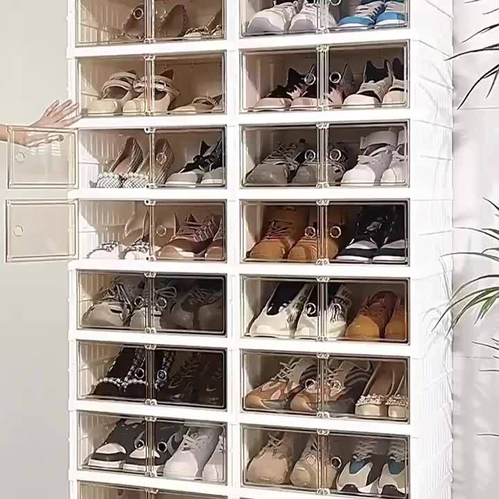 1-Layer or Multi-Layer Foldable Shoe Storage Box, Space-Saving Stackable Shoe Organizer, Dustproof Shoe Container, Multifunctional Shoe Rack Suitable for Home, Bedroom, Dormitory - No Assembly Required