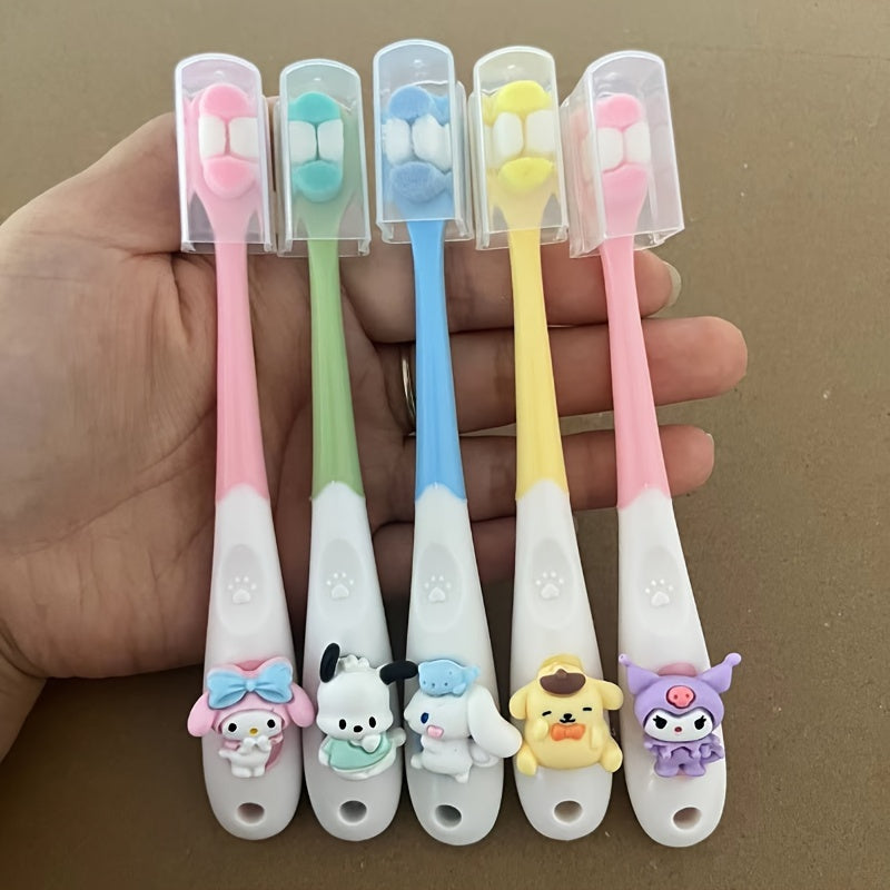 Set of 5 Sanrio Hello Kitty Toothbrushes: Adorable Manual Toothbrush Featuring a Soft Brush Head with a Cartoon Character Design.