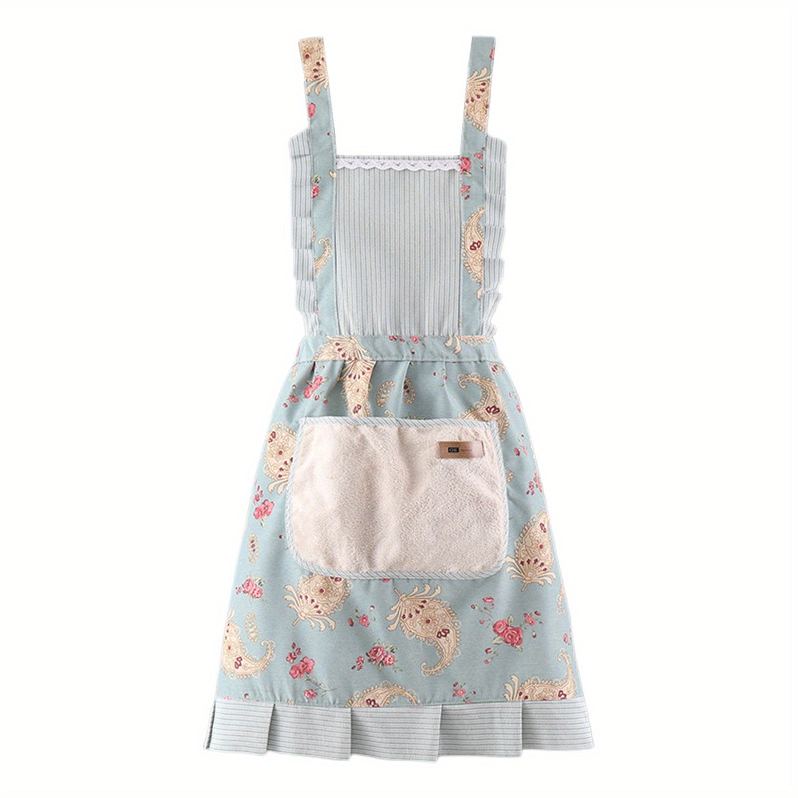 Women Kitchen Aprons Waist Strap Floral Cooking Baking Cleaning Apron with One Big Pocket