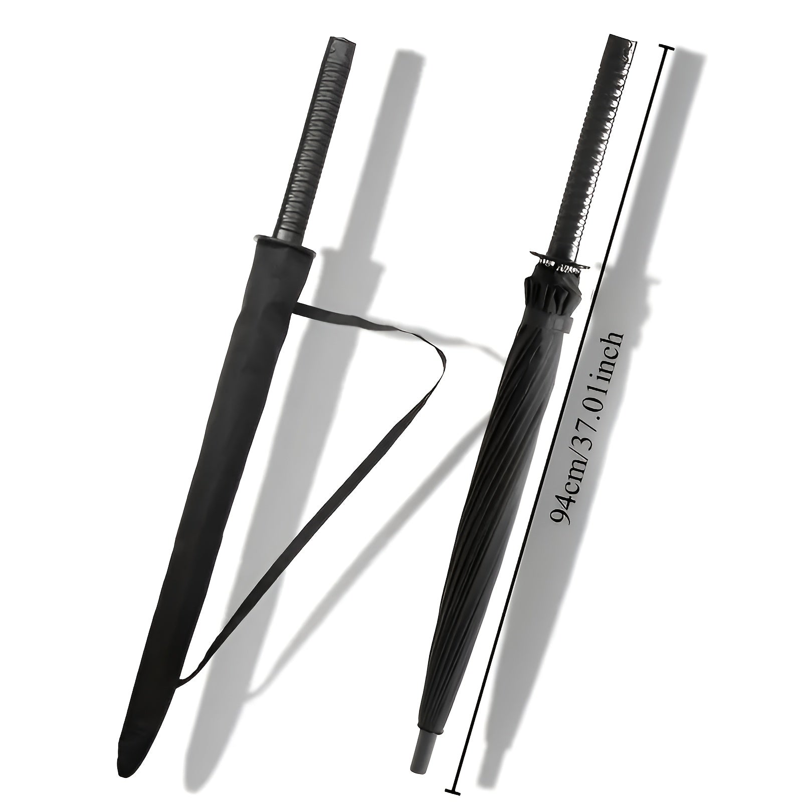 Parapluie à Manche Épée de Samouraï Créatif - Parapluie Pliant Coupe-Vent à 16 Nervures, Ouverture\u002FFermeture Semi-Automatique, Dôme Durable en 190T & Cadre en Fibre de Verre, Portable pour Voyage & Cadeau d'Anniversaire, Noir Élégant, Design Compact