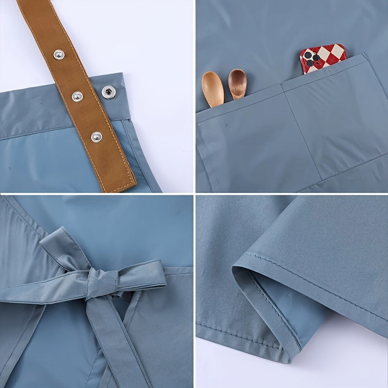 1 Polyester Fiber Solid Color Apron with Two Connected Square Pockets. Brown Shoulder Strap with Stainless Steel Concealed Buckle Adjustment. Waterproof And Oil Resistant, It Is a Birthday Gift for Family And Friends, And a Valentine'S Day Gift