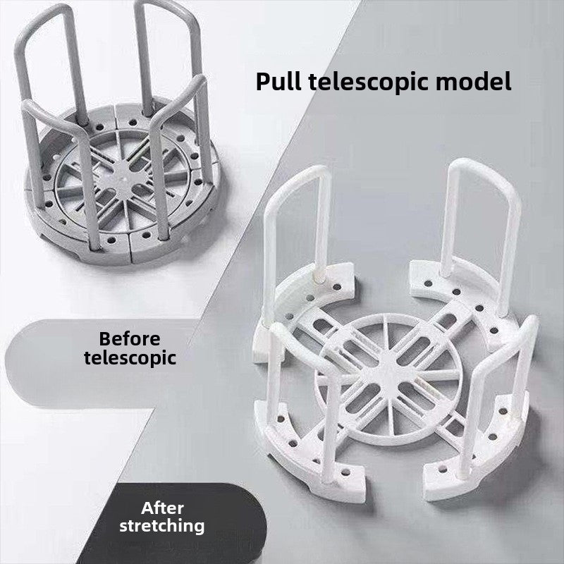 1pc Adjustable Kitchen Dish Rack, Rotatable Multi-Functional Bowl Storage Organizer, Plastic Material, with 4pcs Double-Layer Steel Wire Dish Cloths and Draining System