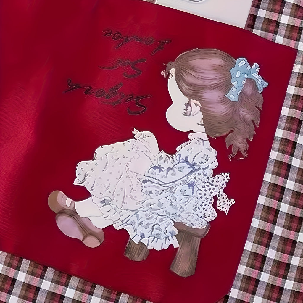 Plaid And Portrait Printed Apron with Pockets, Breathable And Soft, Youthful Style, Machine Washable, All Season Courtyard Outdoor Garden Apron, Women'S Clothing, Fashionable, Red Theme