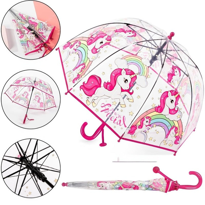2pcs Parapluies à Bulles Licorne, Ouverture Automatique, 8 Barres, Manche en Fibre de Carbone & PE, Auvent en PVC Hydrofuge, Manche Courbé Facile à Tenir pour Garçons et Filles