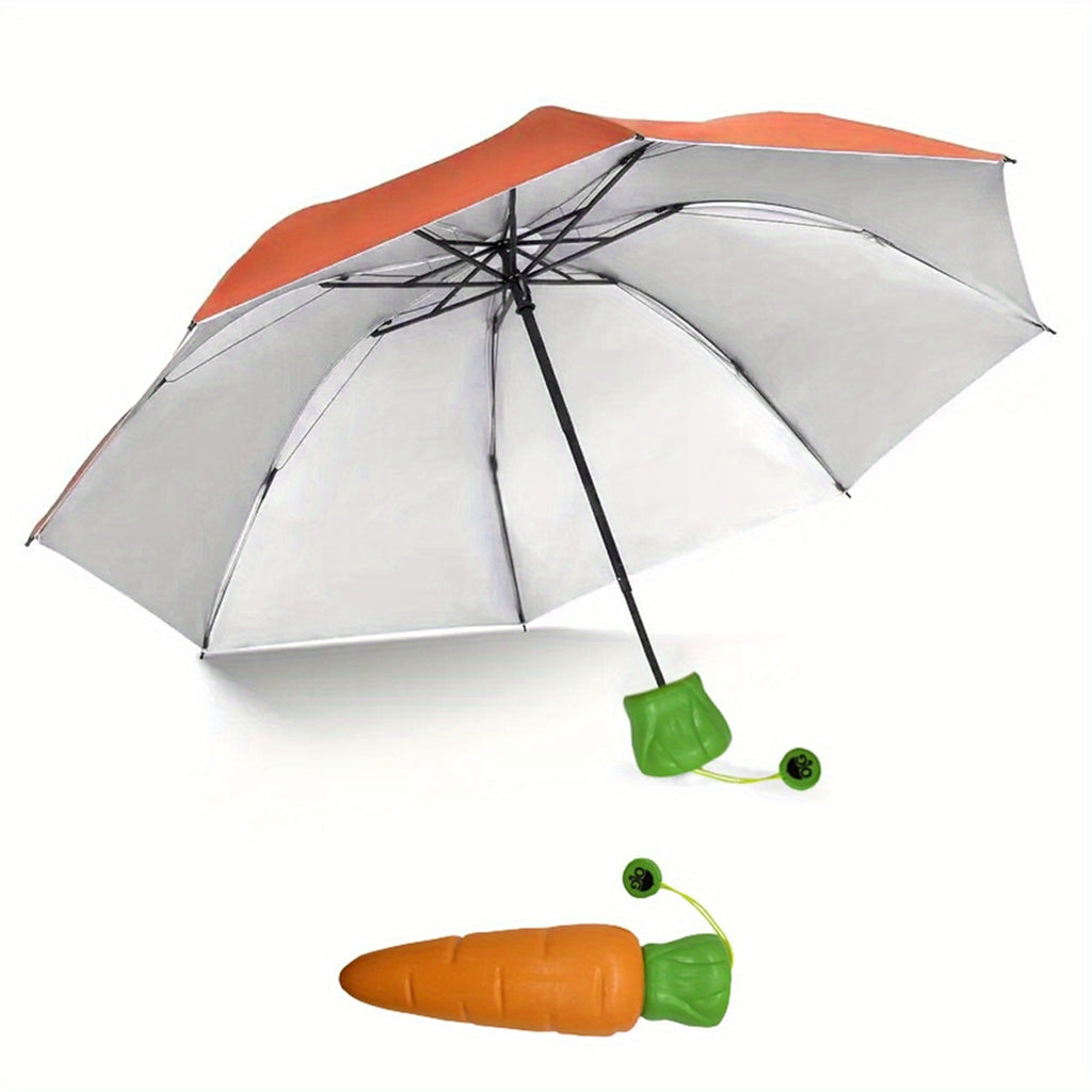 Parapluie pliable pour enfants avec motif de carottes - Protection contre le soleil et la pluie, coupe-vent, portable, orange avec accents de feuilles vertes, idéal pour les activités en plein air et l'utilisation quotidienne, parapluie pour la pluie