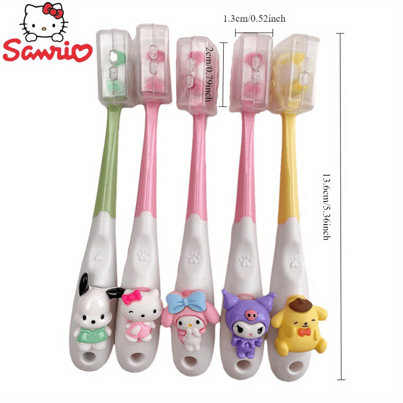 Set of 5 Sanrio Hello Kitty Toothbrushes: Adorable Manual Toothbrush Featuring a Soft Brush Head with a Cartoon Character Design.