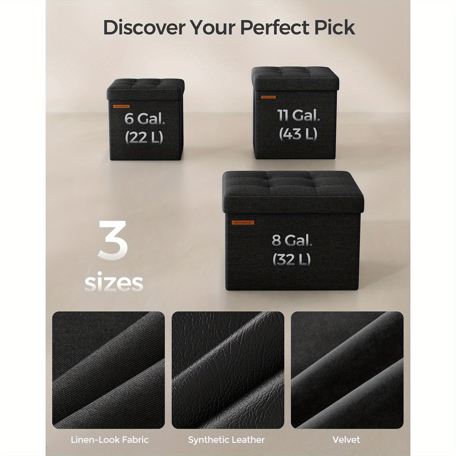 SONGMICS Foldable Storage Ottoman, 11.8 Inch Cube Foot Stool with Sturdy Wooden Frame, Black Compact Footrest for Relaxation and Organization, Supports up to 286 lb