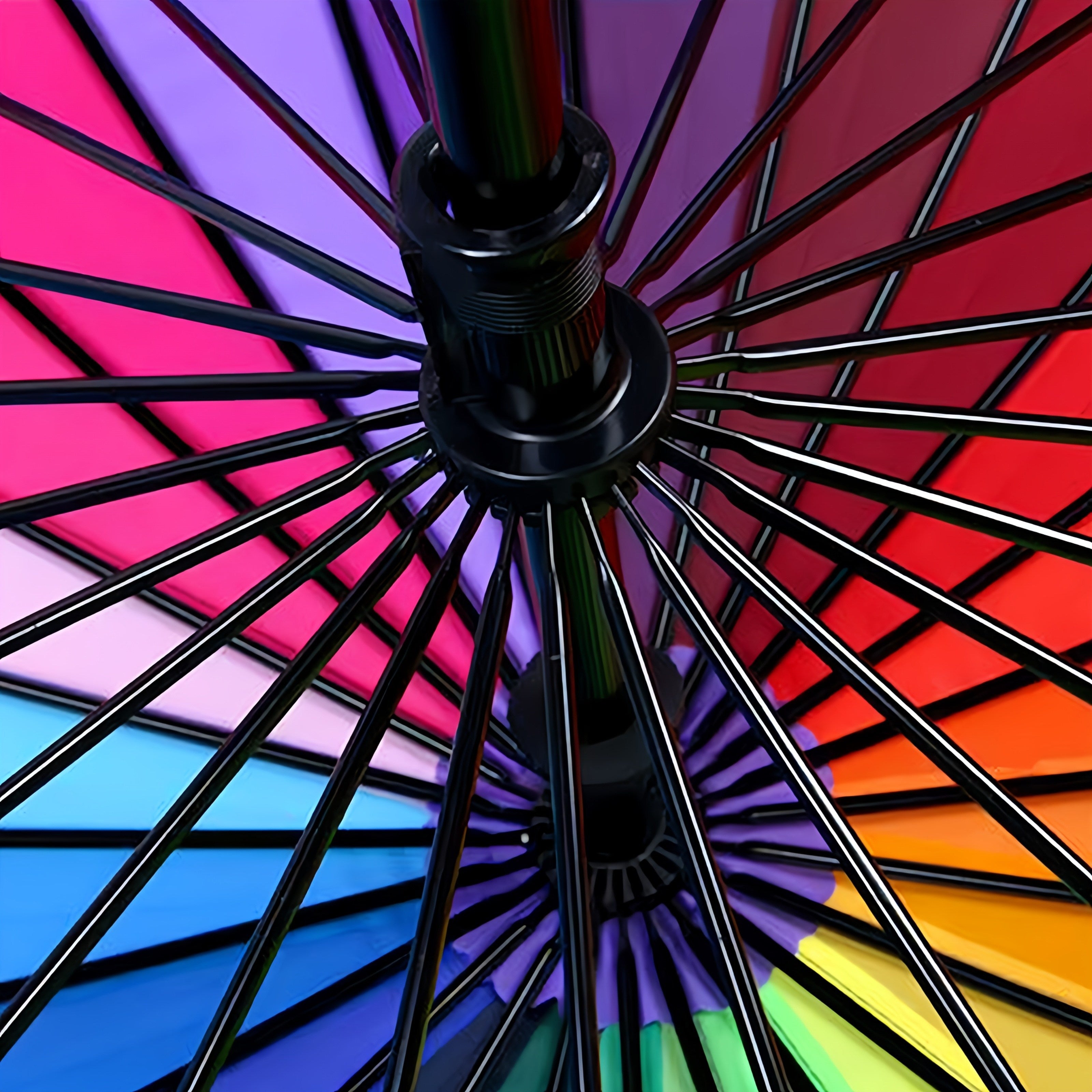 Parapluie Arc-en-ciel Vibrant 1pc - Épais, Grand, Ouverture et Fermeture Manuelle, Conception Coupe-Vent à 24 Nervures, Protection UV, Parasol Coloré pour une Protection Élégante contre les Intempéries