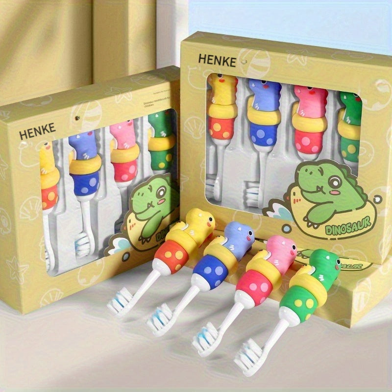 Henke 4pièces Boîtes-cadeaux 2Boîtes × 4pièces Boîtes-cadeaux Fun Cute Dinosaur Soft Bristle Toothbrush Voyage Essentiel Maternelle Mode Spécial