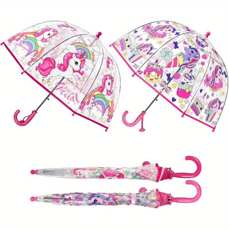 2pcs Parapluies à Bulles Licorne, Ouverture Automatique, 8 Barres, Manche en Fibre de Carbone & PE, Auvent en PVC Hydrofuge, Manche Courbé Facile à Tenir pour Garçons et Filles
