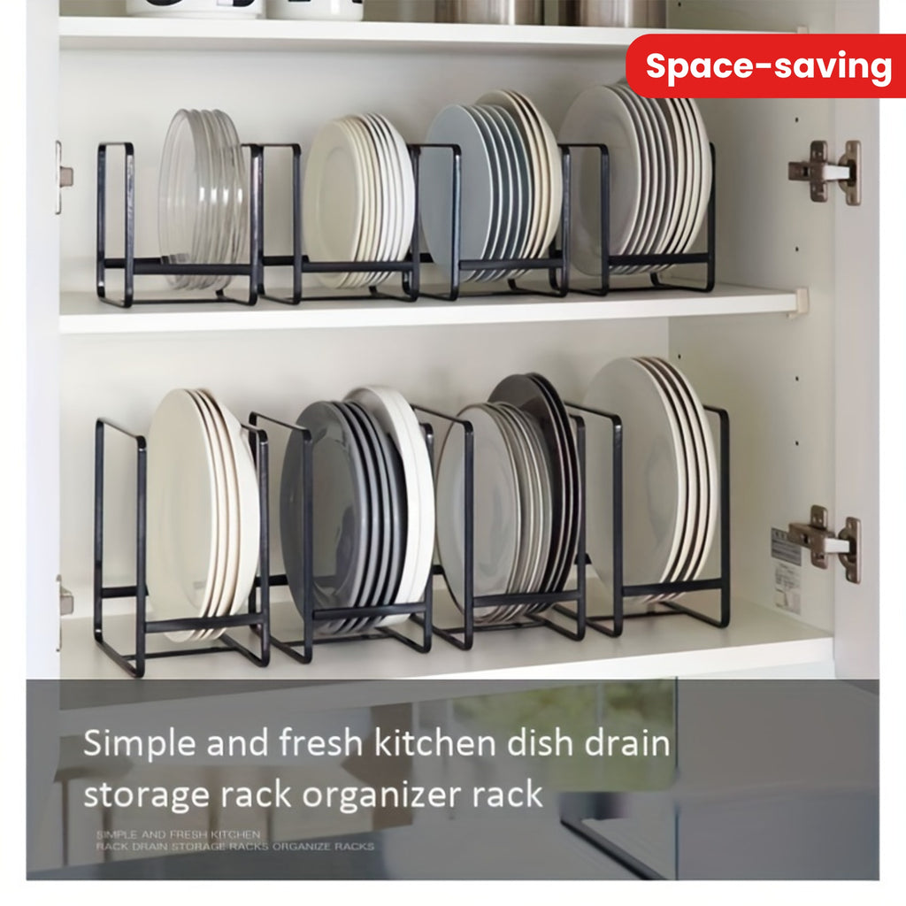 Space-Saving Iron Dish Rack - Black, Rust-Resistant Kitchen Organizer for Plates & Bowls, Countertop Storage Solution