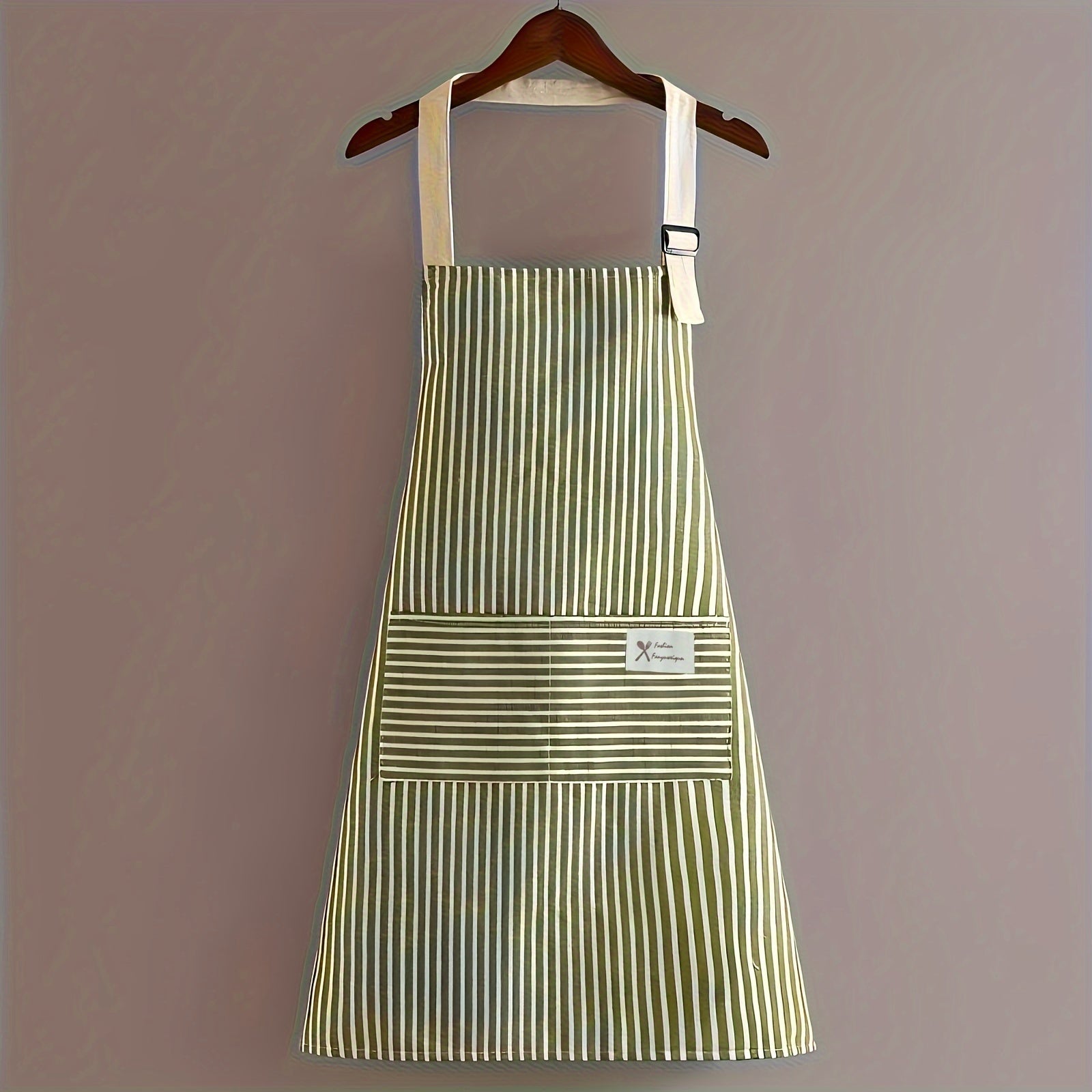 1 adjustable kitchen cooking apron and linen machine washable with 2 pockets and linen colored striped apron stain and grease resistant