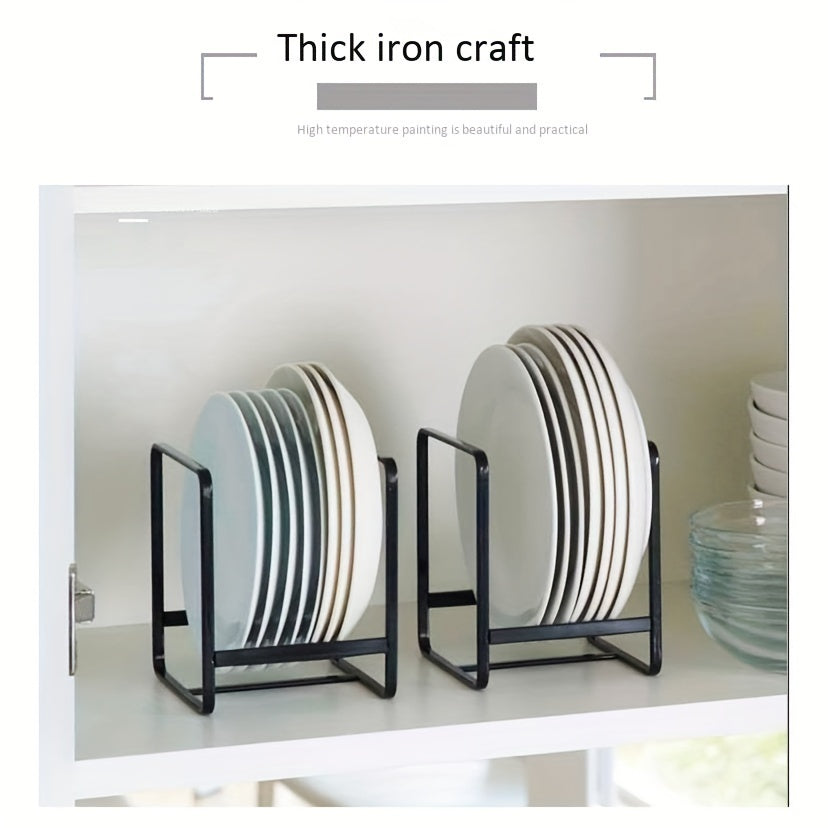 Space-Saving Iron Dish Rack - Black, Rust-Resistant Kitchen Organizer for Plates & Bowls, Countertop Storage Solution