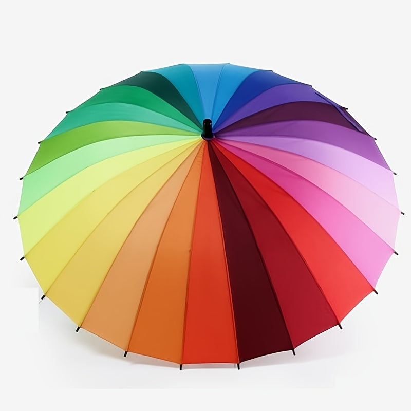Parapluie Arc-en-ciel Vibrant 1pc - Épais, Grand, Ouverture et Fermeture Manuelle, Conception Coupe-Vent à 24 Nervures, Protection UV, Parasol Coloré pour une Protection Élégante contre les Intempéries
