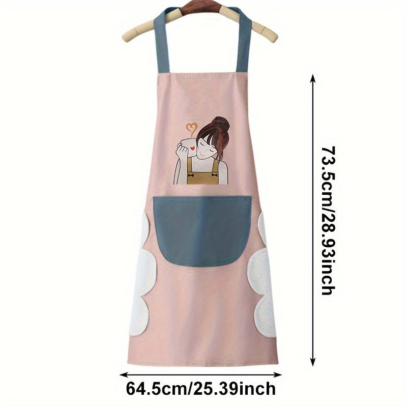 1pc Scratchable Kitchen Apron - Oil & High Quality PVC with Adjustable Neck Strap, Cute Cartoon Character Design & Cloud Pocket - Durable Easy-Clean for Cooking Baking Grilling (Blue & Pink), Grilling Apparel | Easyclean Material