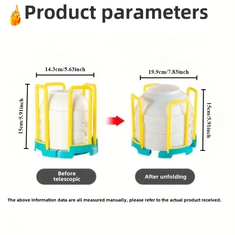 1pc Adjustable Kitchen Dish Rack, Rotatable Multi-Functional Bowl Storage Organizer, Plastic Material, with 4pcs Double-Layer Steel Wire Dish Cloths and Draining System