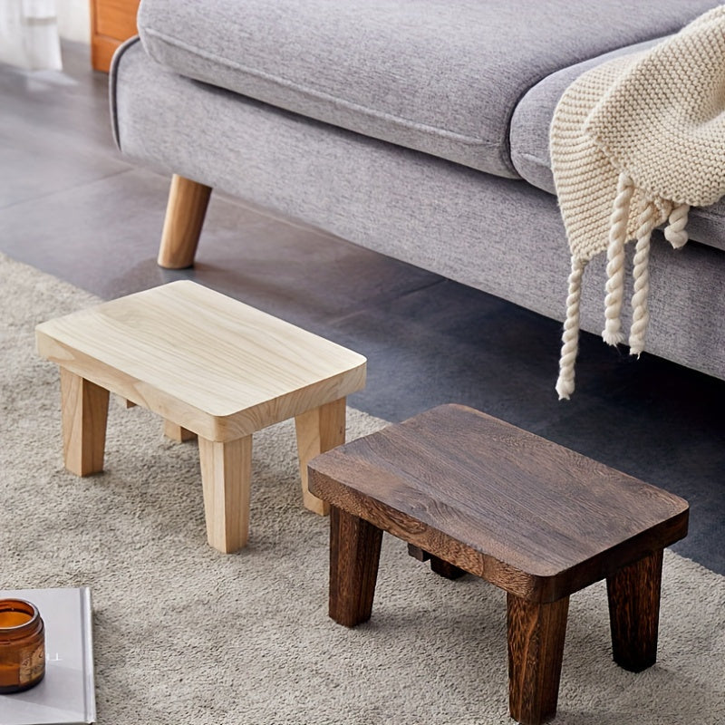 1pc Solid Wood Retro Square Stool - Japanese Style Low Seat, Footstool for Living Room and Bedroom, No Cushion