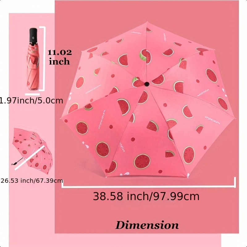 Parapluie pliant compact avec design de tranche de melon - Imperméable, protection UV, coupe-vent, parapluie de voyage portable avec cadre en métal, séparation sèche\u002Fliquide, équipement de pluie compact, favori des étudiants, parapluie mignon